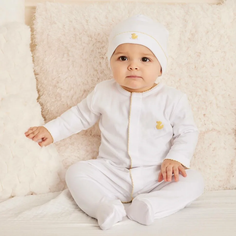 White Pima Duckling Babygrow & Hat Set