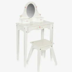 White Wooden Dressing Table & Stool Set (95cm)