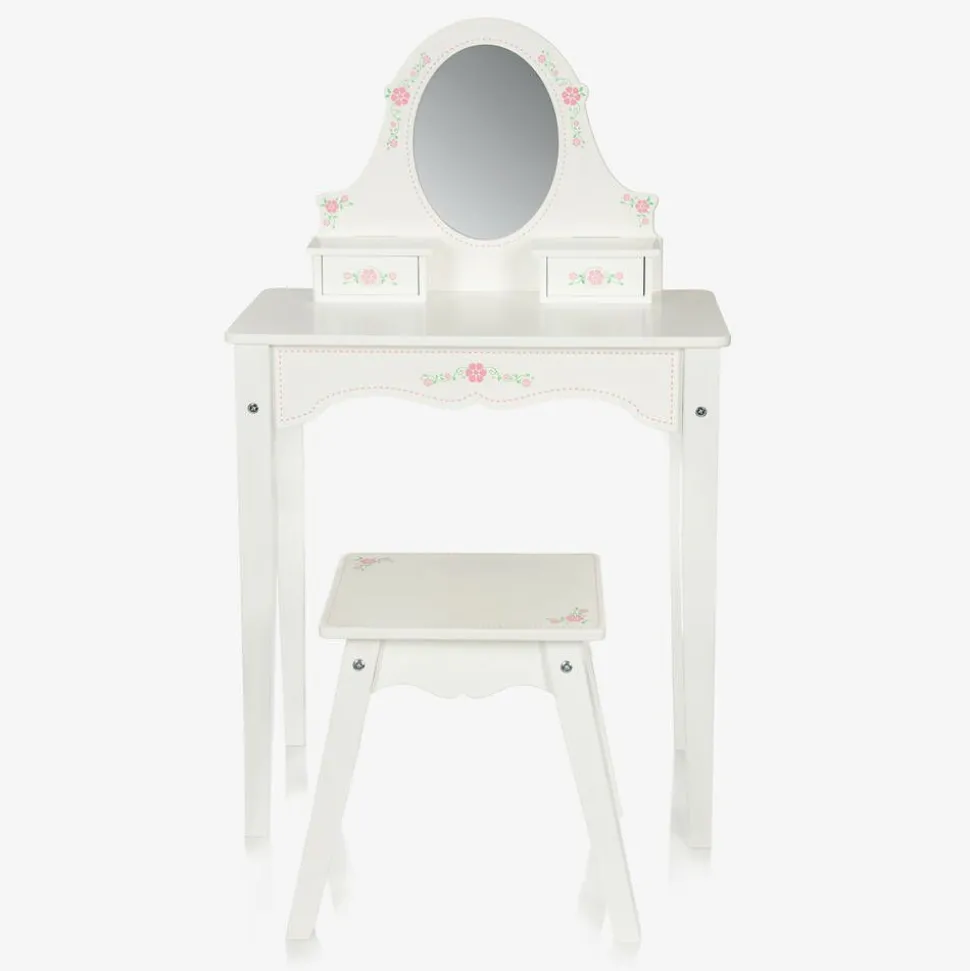 White Wooden Dressing Table & Stool Set (95cm)