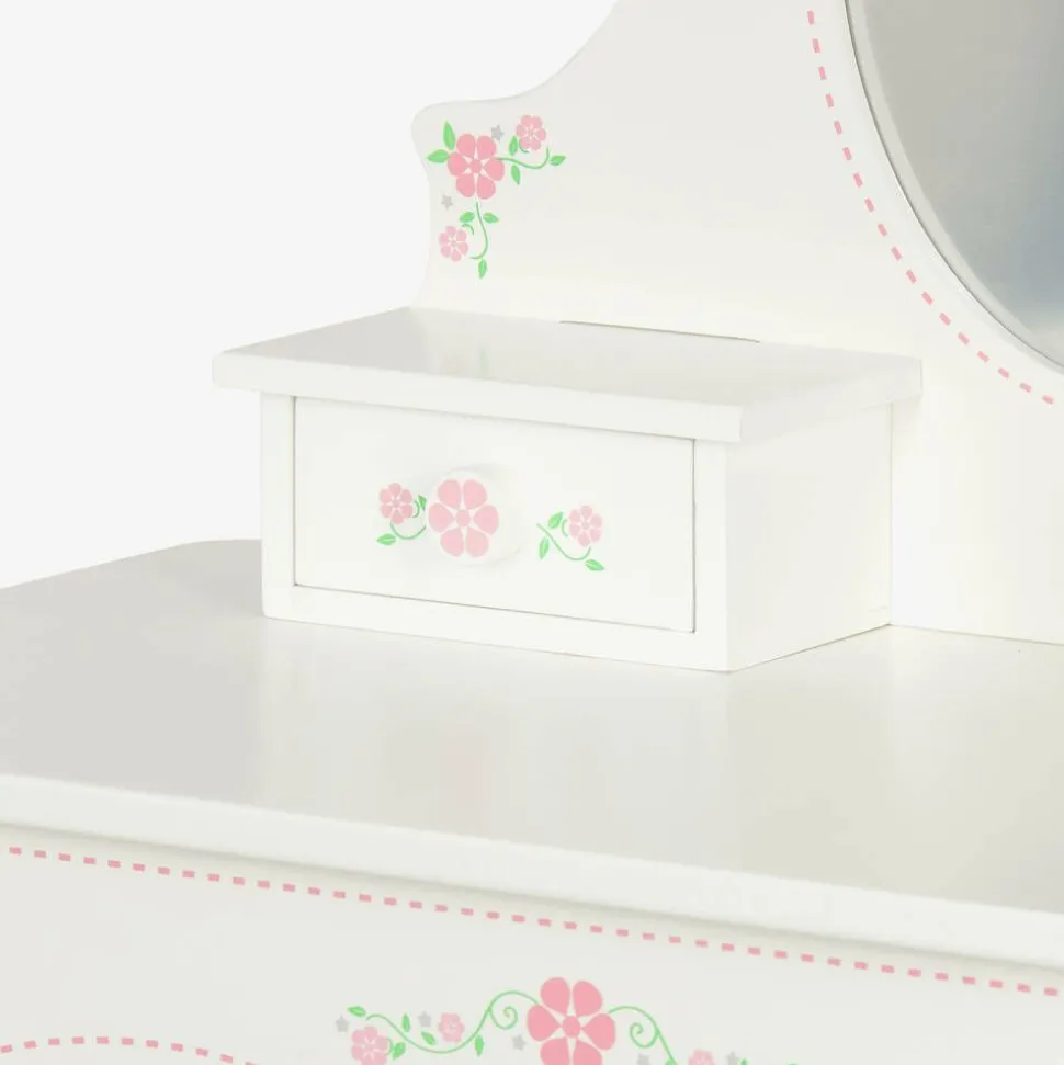 White Wooden Dressing Table & Stool Set (95cm)